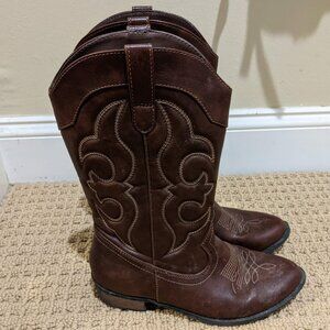 Cat and Jack Montana Girl's Western Boots Brw Cowboy Faux Leather size 5 women 6